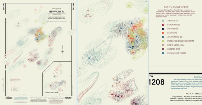 Bản đồ mùi trong thành phố Newport, Mỹ (phần phóng lớn và chú thích bên phải).