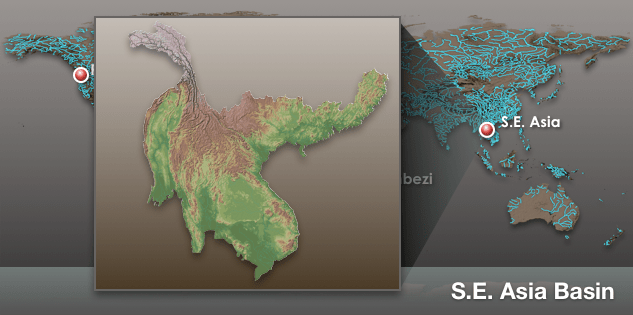 Ảnh vệ tinh lưu vực sông Mekong. Nguồn: Virtual Mekong Basin project/University of Washington