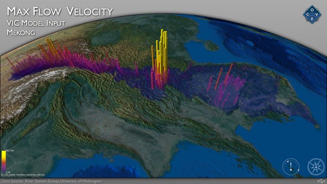Vận tốc dòng chảy cực đại. Nguồn: Virtual Mekong Basin project/University of Washington